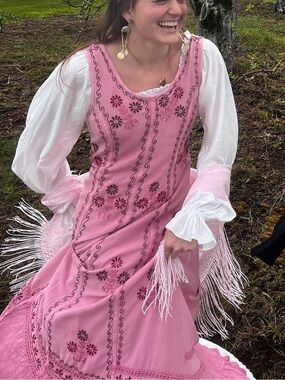 Pink Embroidered Peasant Dress